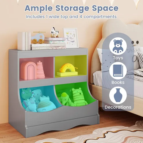 Miniatura 4 de Costzon Organizador de almacenamiento de juguetes, estantería para niños de 4 compartimentos con estribo y tarjeta de nombre, estantería de madera