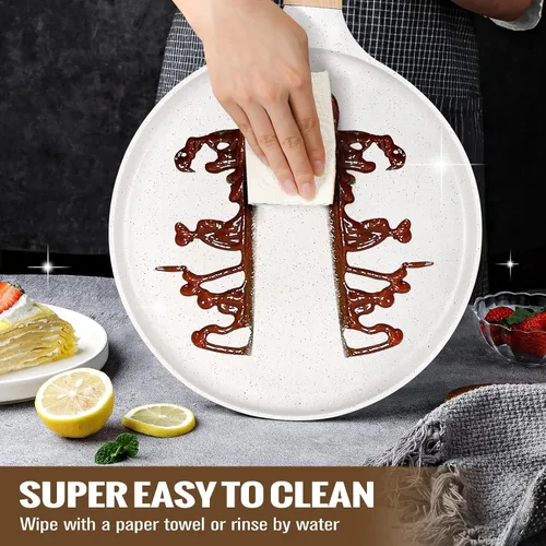 Miniatura 5 de SouxMux Sartén antiadherente para crepas de 8 pulgadas con esparcidor, sartén Dosa Tawa recubierta de cerámica, sartén plana compatible con Blanco