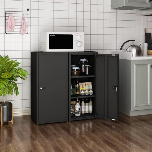 Miniatura 4 de MIOCASA Metal Storage Cabinet with Lock, 3 Adjustable Shelves Single Door Steel Locker for Home, Office & Garage (Black)