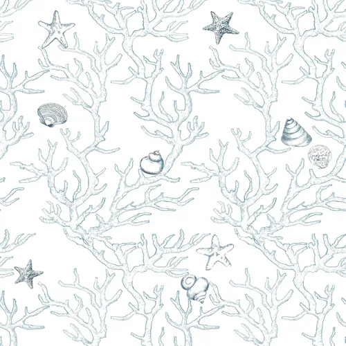 WENMER Ocean Peel and Stick - Papel tapiz autoadhesivo y extraíble de 17.3 x 118 pulgadas, diseño de estrella de mar y concha, color azul claro,