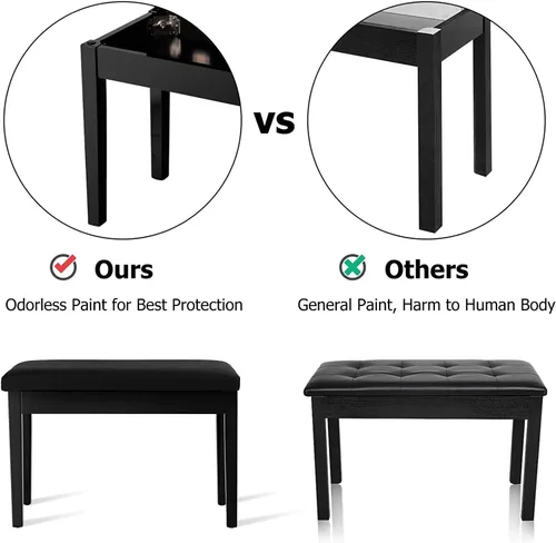 Miniatura 7 de GOFLAME Banco de piano dúo, negro, piel sintética, construcción de madera maciza, almacenamiento de música oculto, capacidad de carga de 360 libras