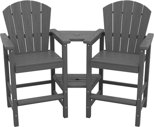Miniatura 10 de SERWALL Juego de 2 sillas altas Adirondack con paraguas de 9 pies, sillas de exterior de altura de barra de HDPE, taburetes de bar Adirondack