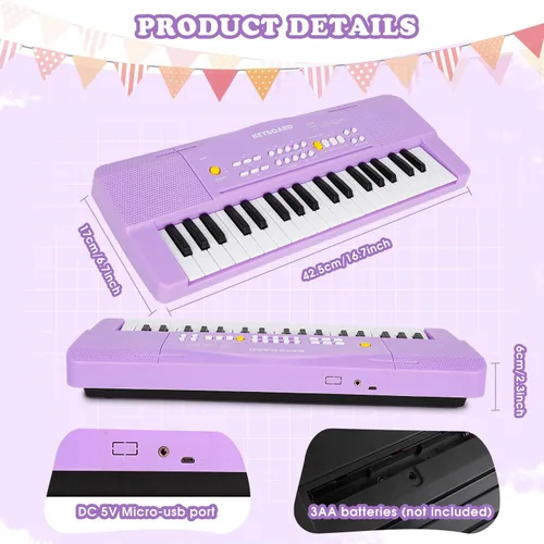 Miniatura 7 de Juguete de Piano para Niños Teclado de Piano Juguete para Niñas y Niños de 3 4 5 6 7 8 Años Principiantes Teclados Eléctricos con Micrófono Juguetes