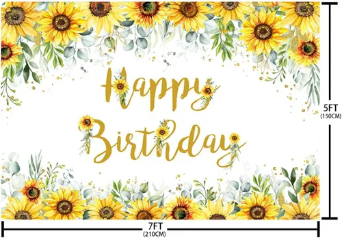 Miniatura 5 de AIBIIN Telón de fondo de cumpleaños de girasol de 7 x 5 pies para niñas y mujeres, decoraciones de fiesta de feliz cumpleaños, cartel de fiesta