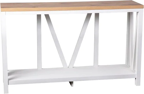 Miniatura 11 de Flash Furniture Charlotte Farmhouse - Mesa consola de 2 niveles, marco de madera de ingeniería con acabado de roble cálido, mesa con acabado