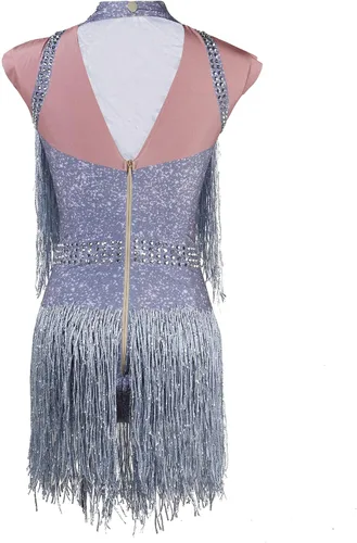 Miniatura 2 de YUANTONG Traje de drag queen brillante con diamantes de imitación plateados, talla única, elástico, trajes de baile de salsa latina de jazz latino