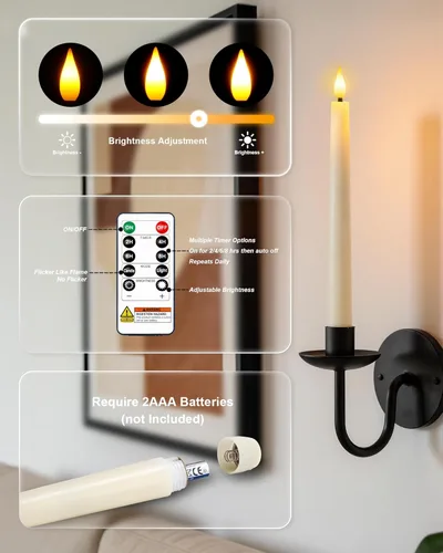 Miniatura 9 de Homemory 6 velas cónicas cerosas sin llama con control remoto, velas parpadeantes que funcionan con pilas, velas falsas LED altas para el hogar