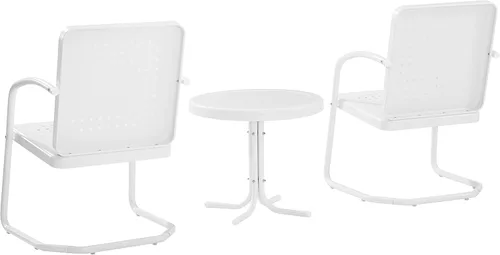 Miniatura 3 de Crosley Furniture KO10019WH Bates - Juego de asientos de metal retro de 3 piezas para exteriores con mesa auxiliar y 2 sillas, blanco brillante
