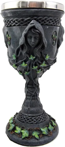 Ebros Gift Cáliz de copa de vino de diosa sagrada triple con forro de acero inoxidable de 10 onzas de resina Wicca taza madre doncella santa