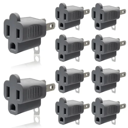 Miniatura 9 de ELEGRP Adaptador de 2 a 3 puntas, paquete de 2, gris - Adaptador de enchufe de conexión a tierra polarizado, certificación ETL
