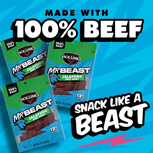 Miniatura 3 de Jack Link's - Carne vacuna seca, jalapeño, aperitivo picante, 12 g de proteína, 100 calorías, 100% carne vacuna, 94% libre de grasa, sin GMS**
