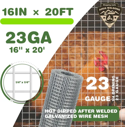 Miniatura 2 de Malla de alambre galvanizado de 1/4 de pulgada en rollo de 16" x 20' (23 GA) - Malla de alambre de pollo para corrales, cooperaciones, cercas