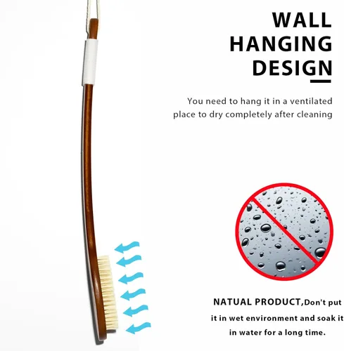 Miniatura 6 de ICANdOIT - Cepillo de baño de mango largo antideslizante de cerdas de jabalí natural de 17.71 pulgadas, limpiador de ducha con mango doblado