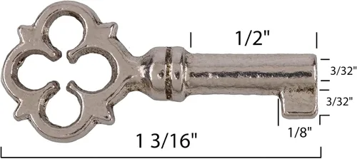 Miniatura 4 de Pecho en miniatura niquelado, cerradura de caja o collar llave de esqueleto para muebles antiguos SK29-IN