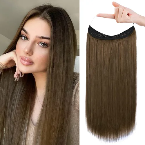 Miniatura 46 de REECHO - Extensiones de cabello con alambre invisible y con cintillo transparente, tamaño ajustable, clips seguros extraíbles, cabello lacio, diseño