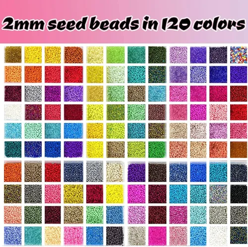 Miniatura 2 de Juego de 54000 cuentas de cristal para hacer joyas, 120 colores de cuentas pequeñas de 0.079 pulgadas (0.079 in), cuentas de pulsera con cuentas