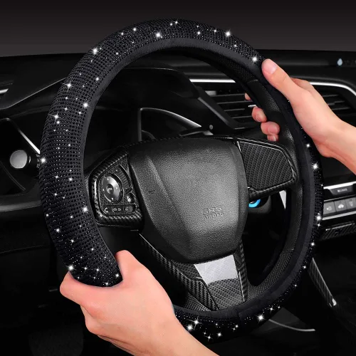 Miniatura 3 de Funda para volante brillosa con diamantes y pelaje