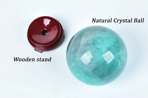 Miniatura 3 de AMOYSTONE Esfera de Fluorita Verde Esfera de Adivinación con Soporte de Madera Bola Decorativa Cristales Naturales de Curación Esfera para Feng Shui