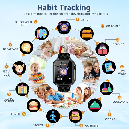 Miniatura 3 de Reloj inteligente para niños de 5 a 12 años, regalo de cumpleaños para niños y niñas, reloj con pantalla táctil HD con 32 juegos, cámara, grabadora
