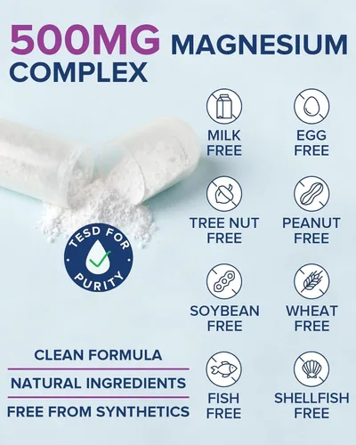 Miniatura 7 de Suplemento de complejo de magnesio 5-en-1 Terranics 500mg - 5 formas de magnesio de alta absorción Glicinato Citrato Malato Aspartato Gluconato