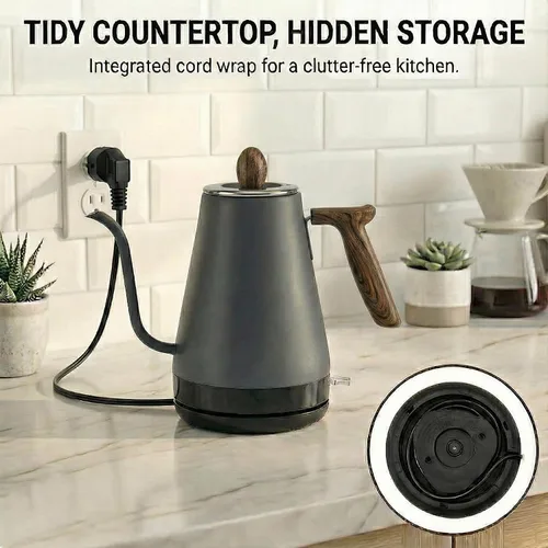 Miniatura 5 de Hervidor eléctrico de cuello de cisne, 34 onzas, 1 litro, para café y té, tapa interior de acero inoxidable de 1000 W, caldera de agua caliente