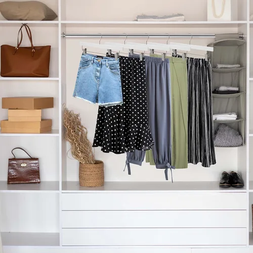 Miniatura 2 de Quality Hangers Percha de madera de lujo ultra fina que ahorra espacio, perchas para faldas con barra cuadrada para pantalones, lo mejor para Blanco
