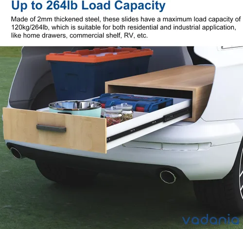 Miniatura 4 de VADANIA Deslizador de cajón resistente de 12 pulgadas sin cerradura #VA2053-b, acero laminado en frío electrochapado negro, 2 pulgadas de ancho