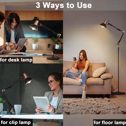 Miniatura 3 de Lámpara de pie LED FIRVRE, lámpara de pie giratoria vintage de metal, 3 modos de uso - lámpara de pie, lámpara de mesa y lámpara de clip, lámpara