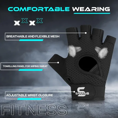Miniatura 3 de SAWANS Guantes de gimnasio para hombres y mujeres, guantes de levantamiento de pesas, entrenamiento transpirable, agarre antideslizante, protección