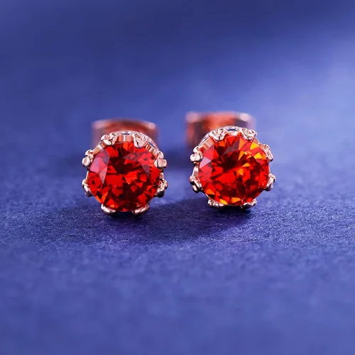 Miniatura 27 de MDFUN Aretes chapados en oro rosa para mujer, 0.236 in, corona brillante redonda, piedra natal, regalo de cumpleaños