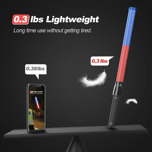 Miniatura 3 de RoadHero Paquete de 2 bastones de control de tráfico de 21 pulgadas, varita de tráfico LED roja y azul con 3 modos de parpadeo, varita de señal