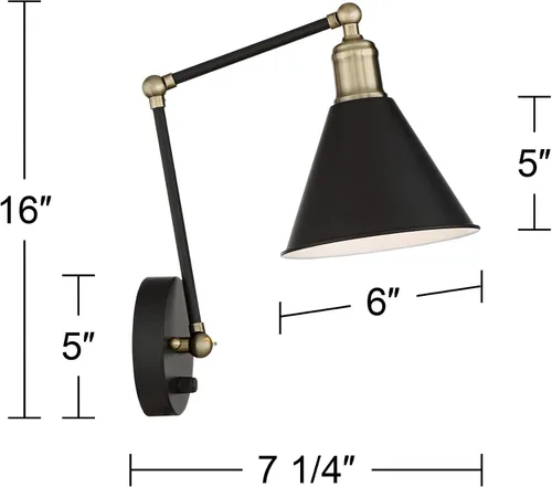 Miniatura 4 de 360 Lighting Wray - Lámpara de pared moderna con brazo oscilante ajustable para interiores con cable, juego de 2 lámparas de latón antiguo negro