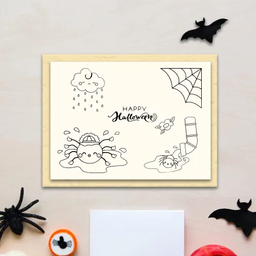 Miniatura 4 de Estivaux Sello transparente de arañas de Halloween para hacer tarjetas y diario, sellos de silicona con palabras de Halloween, nubes de sol, flores