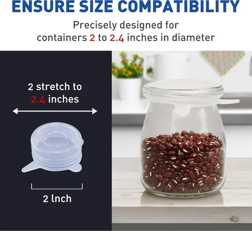 Miniatura 2 de Tapas elásticas de silicona extra pequeñas de 2 pulgadas, tapas de frasco de silicona reutilizables para ajustarse a tarros pequeños de yogur de 2