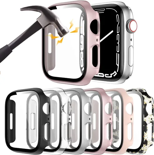 Miniatura 8 de Rontion Juego de 6 fundas rígidas de policarbonato con protector de pantalla de vidrio templado incorporado Compatible con Apple Watch Series 9 8 7