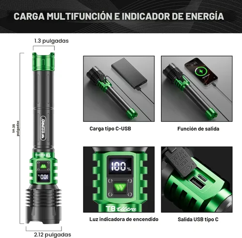 Miniatura 7 de WdtPro Linternas LED recargables de alto lúmenes, linterna recargable súper brillante de 90000LM con pantalla LCD, 5 modos y potente linterna