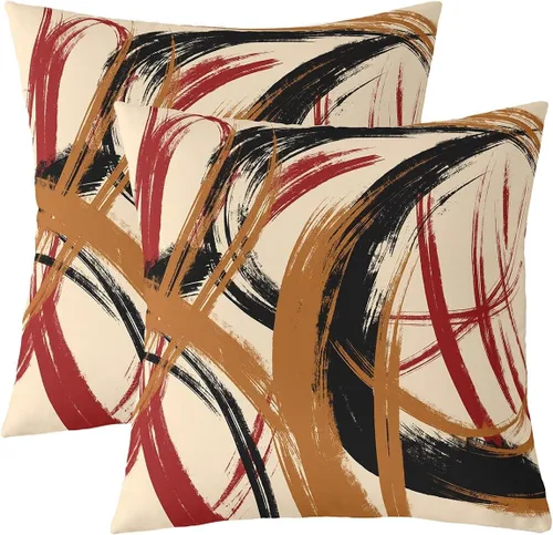Miniatura 30 de Juego de 2 fundas de almohada abstractas de 16 x 16 pulgadas para niños, niñas, adolescentes, decoración de dormitorio, moderna a rayas, decoración
