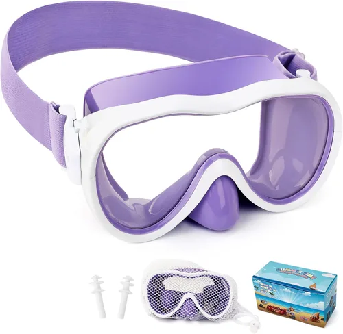 Miniatura 32 de Gafas de natación para niños, antifugas, máscara de Snork con cubierta de nariz y correa de tela elástica, gafas de natación con protección UV