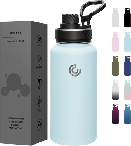 Miniatura 17 de Botella de agua deportiva de 40 onzas, botella de agua aislada con asa, acero inoxidable, simple y moderna, adecuada para viajes, escuela, niño