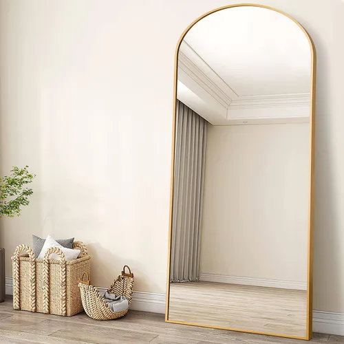 NeuType Espejo arqueado de 71 x 28 pulgadas, espejo de cuerpo completo, espejo dorado, decoración de granja, espejo grande para sala de estar,