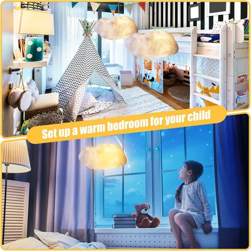 Miniatura 4 de Funteam Moderna Lámpara Colgante Flotante de Nube Blanca Luz Colgante de Algodón Nórdico Lámpara de Techo Accesorio de Iluminación para Niñas