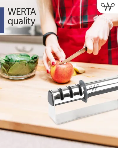 Miniatura 7 de WERTA Afilador de cuchillos de acero inoxidable, afilado de cuchillos de 3 etapas, ideal para cuchillo de chef y cuchillo de cocina, uso zurdo