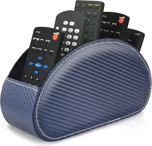Miniatura 18 de QIELIZI Soporte para control remoto, organizador de escritorio de piel sintética con 5 compartimentos espaciosos para controles remotos de TV