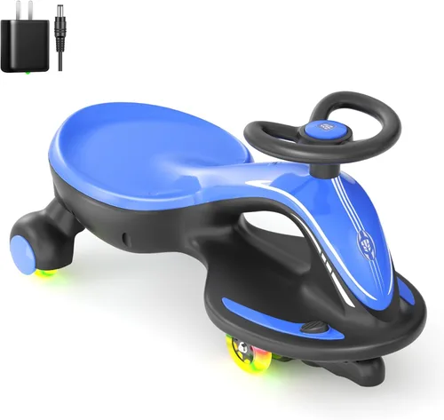 Miniatura 9 de XJD 6V Auto eléctrico oscilante de juguete montable, coche oscilante recargable de 2 en 1 con batería, luz antivuelco, rueda con luces LED coloridas