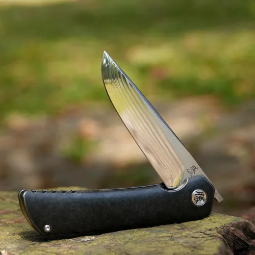 Miniatura 3 de KATSU Navaja de bolsillo japonesa plegable, hoja de acero ZDP-189 de 17 capas con molino convexo, mango y clip de aleación de titanio, traba, funda