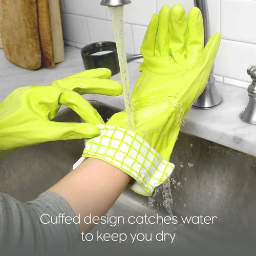 Miniatura 5 de Full Circle Splash Patrol - Guantes de limpieza de látex natural para platos, puños de algodón que se mantienen secos, duraderos con forro Gris