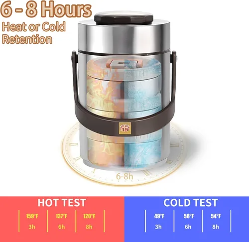 Miniatura 2 de Termo mejorado de 67 onzas para comida caliente, Termo de comida apilable de 3 capas, Frasco termo para sopa con bolsa aislada, Ideal para oficina
