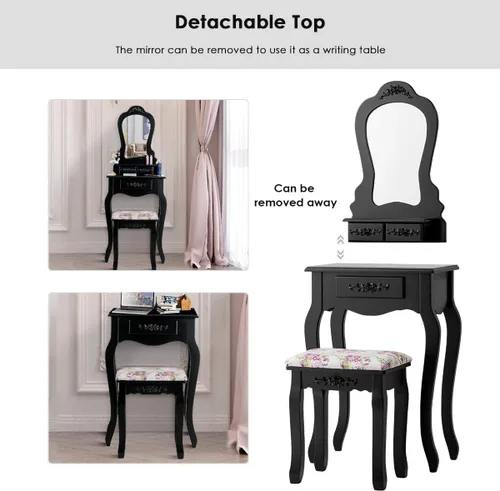 Miniatura 3 de LDAILY Juego de mesa de tocador con taburete acolchado, mesa de maquillaje con espejo transparente y 3 cajones de almacenamiento, escritorio