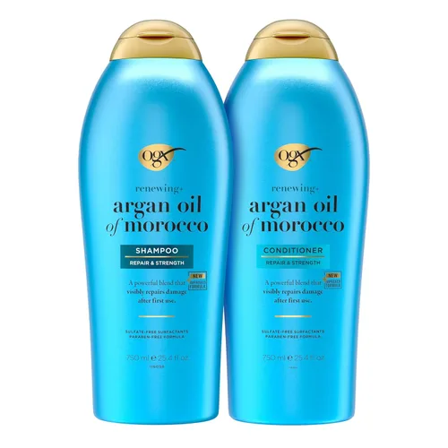 OGX Renewing + Argan Oil of Morocco - Juego de champú y acondicionador que ayuda a fortalecer y reparar el cabello seco y dañado, sin parabenos,