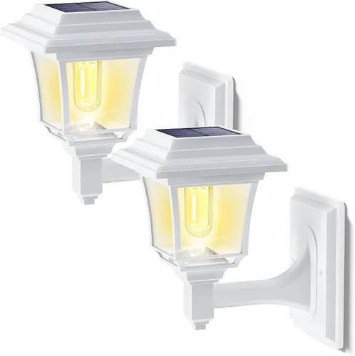 LeiDrail Farol solar de pared, 2 modos de luces solares para valla con bombilla Edison, accesorios para casa de juegos al aire libre, impermeable,